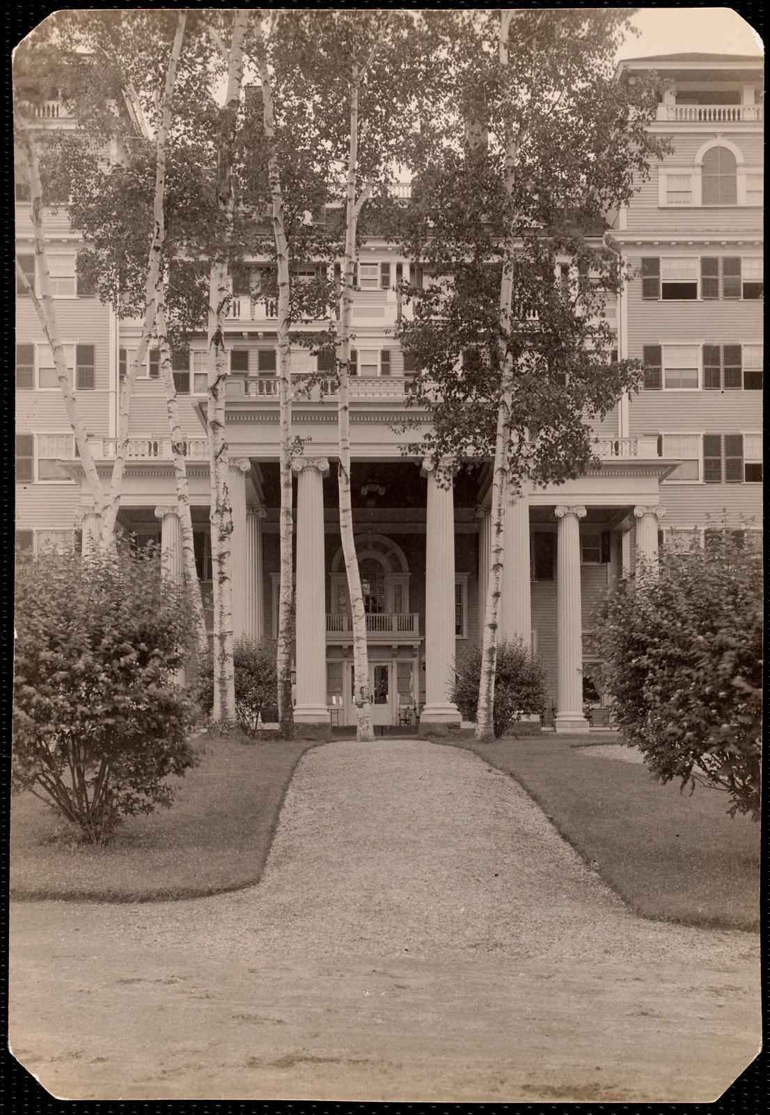 Aspinwall Hotel: front (narrow view) with birches. about 1902–1918.