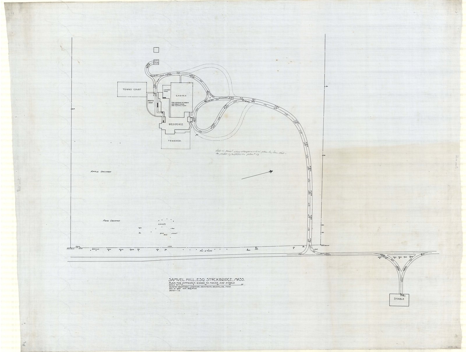 Plan 12, 12 October 1905. “Plan for Approach Roads to House and Stable.” Forty feet to the inch.