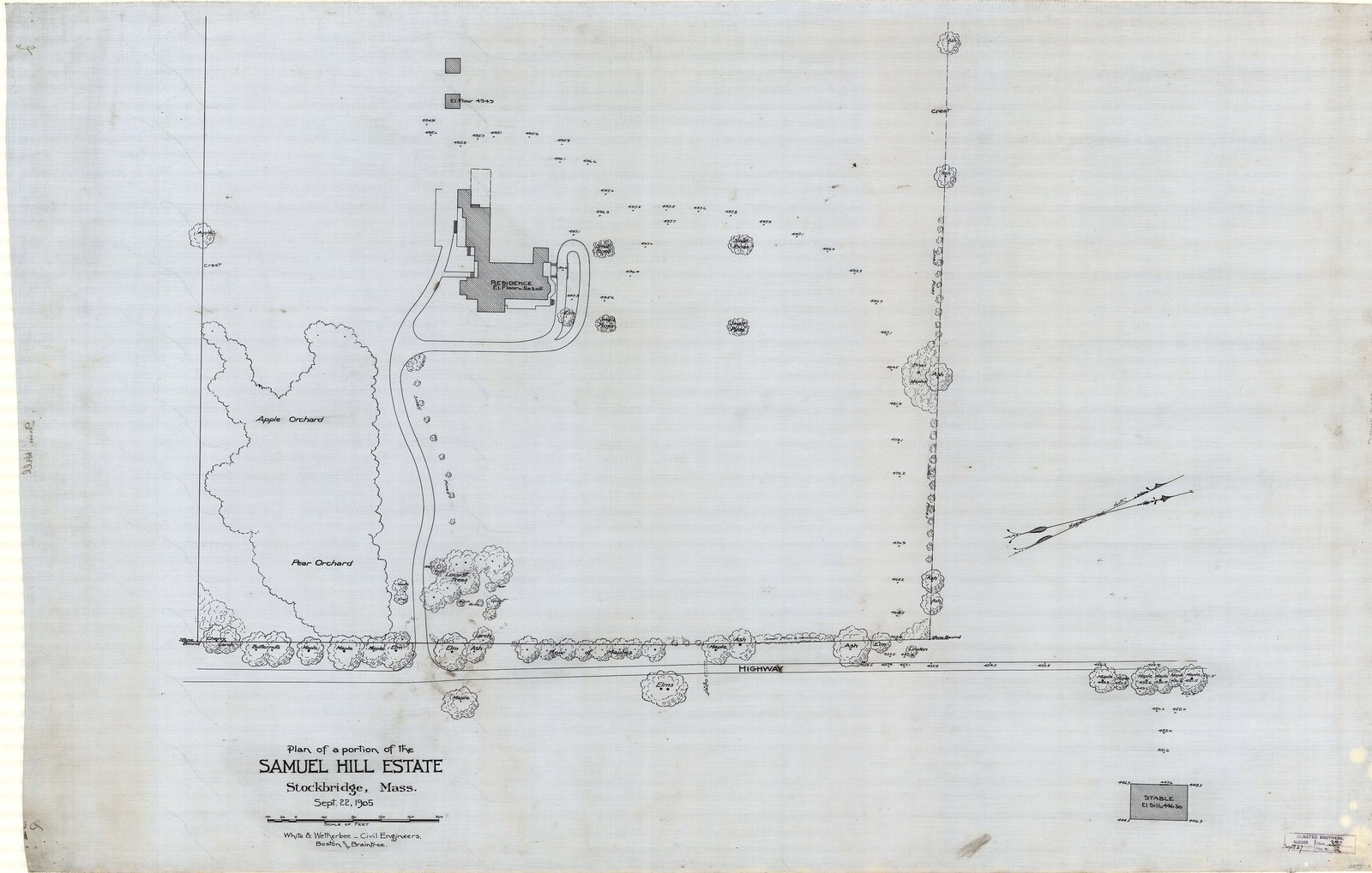 Plan 2, 22 September 1905. “Plan of a Portion of the Samuel Hill Estate, Stockbridge, Mass.” Forty feet to the inch.
