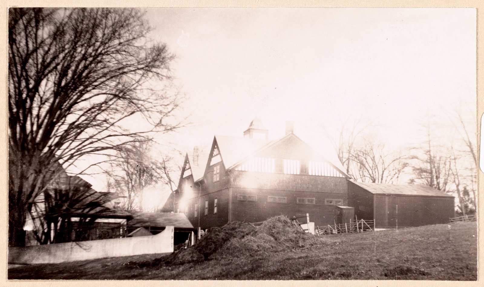 Brookhurst: southwest elevation, main barn and wagon shed. February 1938.