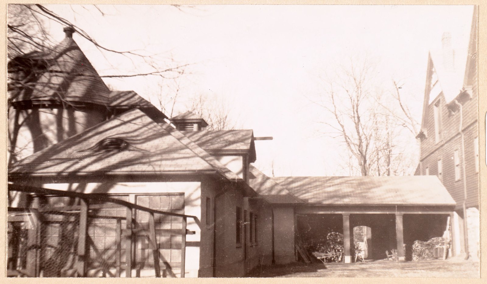 Brookhurst: south elevation, cow barn and connecting shed. February 1938.