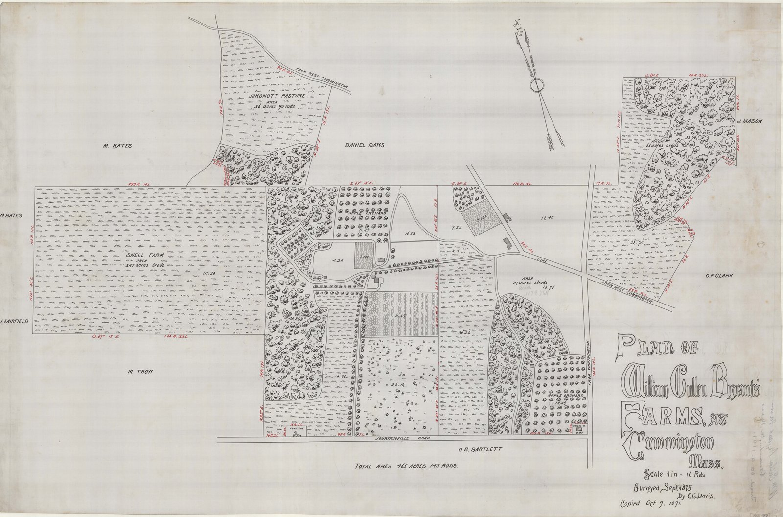 Plan Z2, 9 October 1891. The same title and the same scale, on a sheet 23¼ by 35½ inches. Inventory note: “SURVEYED SEPT. 1875.”