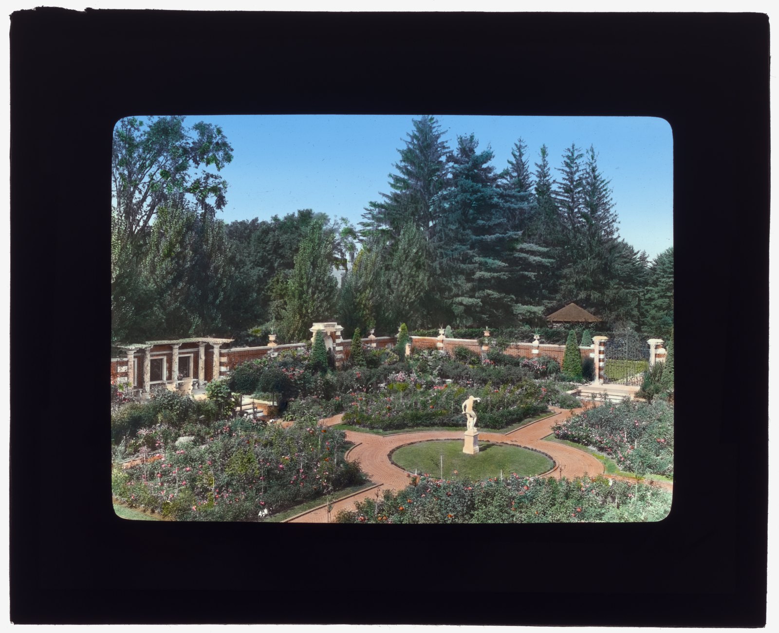 “Perennial garden.” The whole garden from above, with a figure on the central axis.