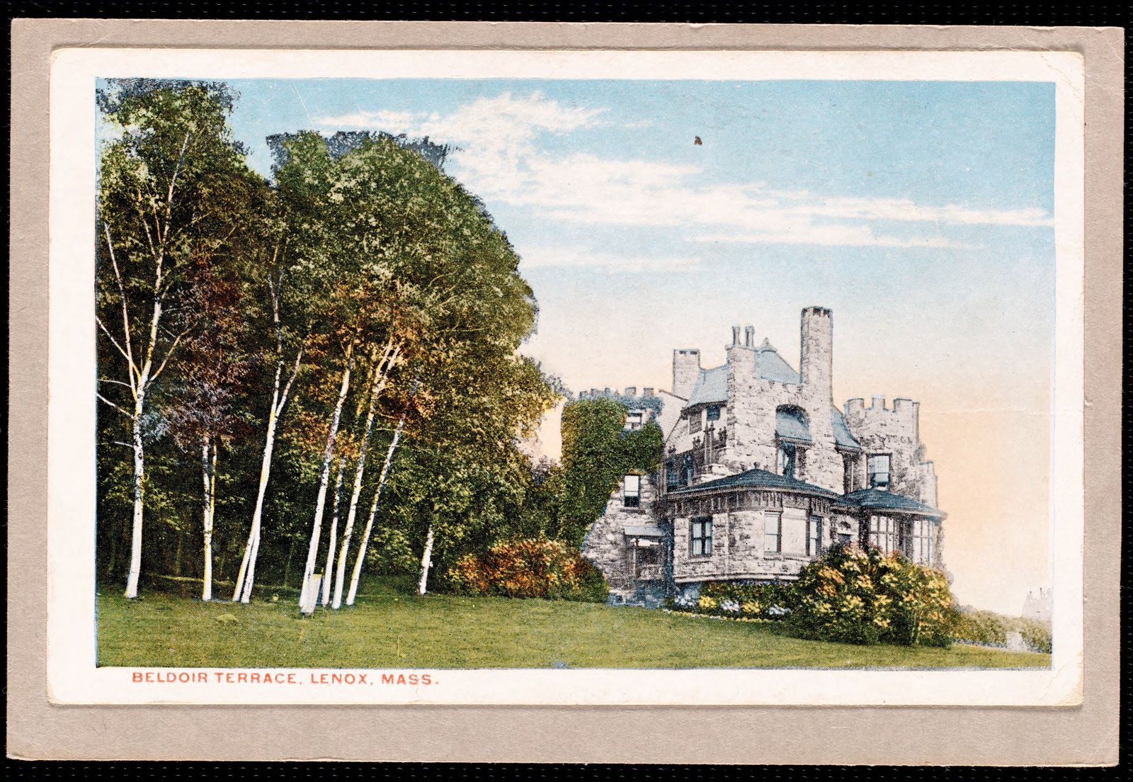 Belvoir Terrace: side of house with birches. About 1907–1930.