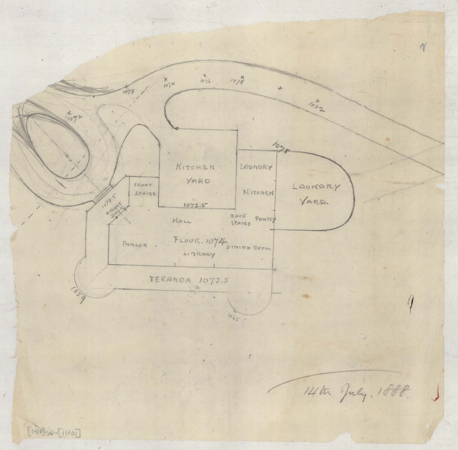 Plan 6, tracing 1, 14 July 1888. “[Floor Plan of House].” 8⅝ inches square. Inventory note: “[Possibly an overlay]”.