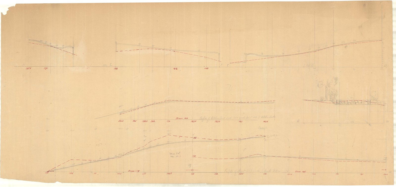 Long profile section across the ground. Olmsted job 01092.