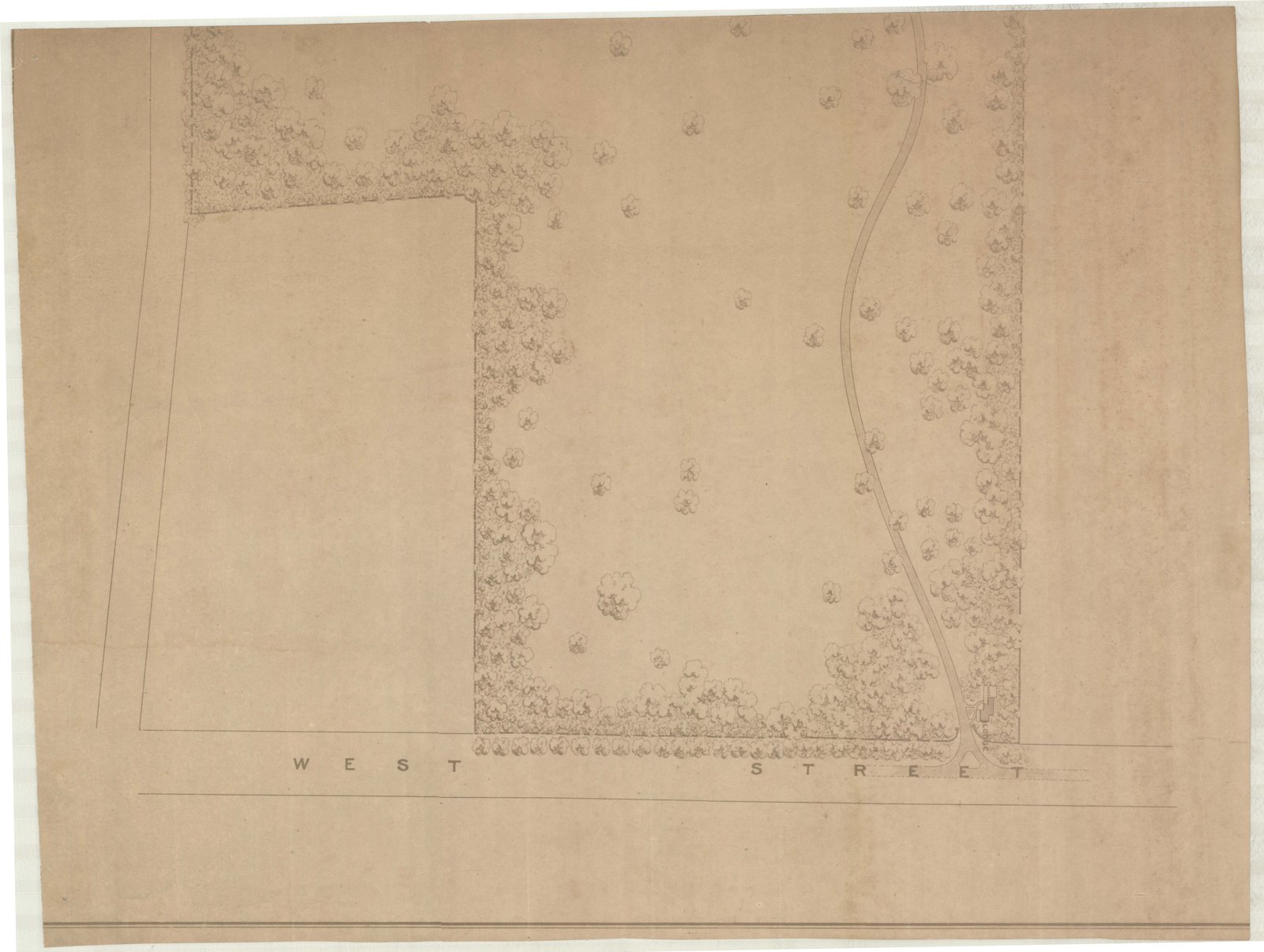Planting plan drawn over a grid, the beds set out. Olmsted job 01092.