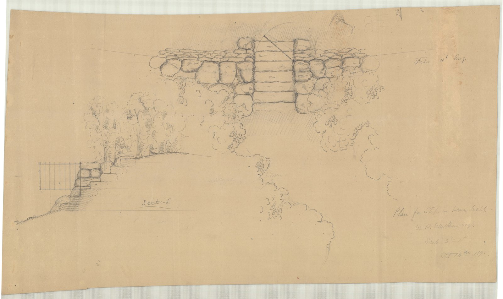 Study of the rocks and the watercourse, with a flight of steps. Olmsted job 01092.