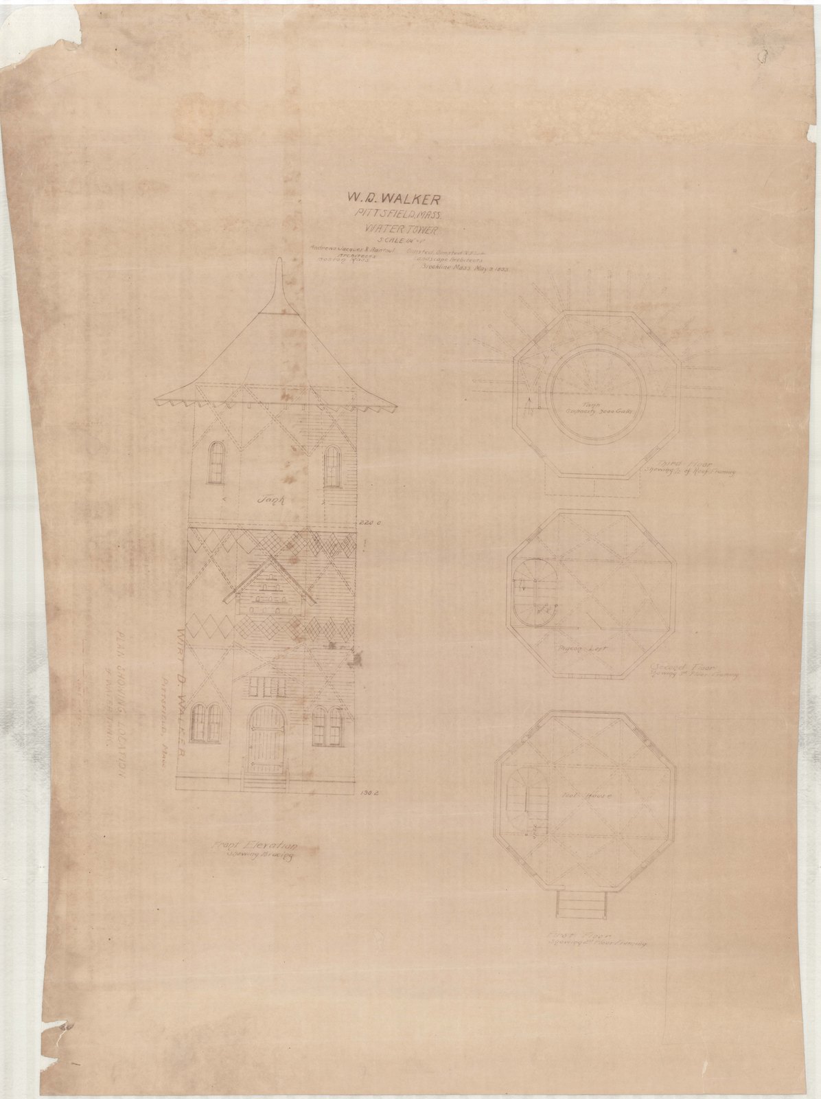 Elevation and octagonal plans. Olmsted job 01092.