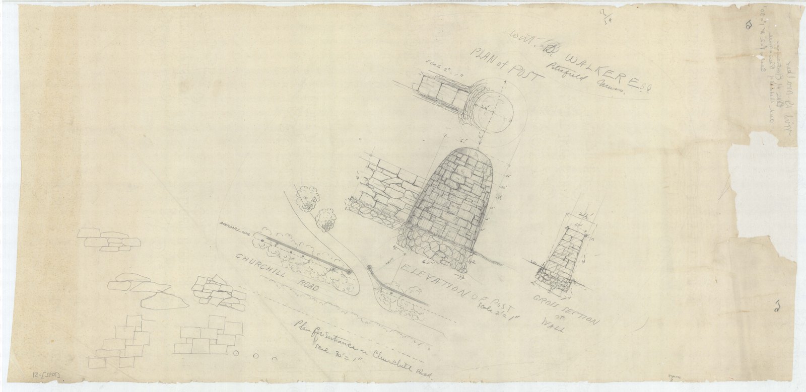 Plan with the planting drawn in elevation beside it. Olmsted job 01092.