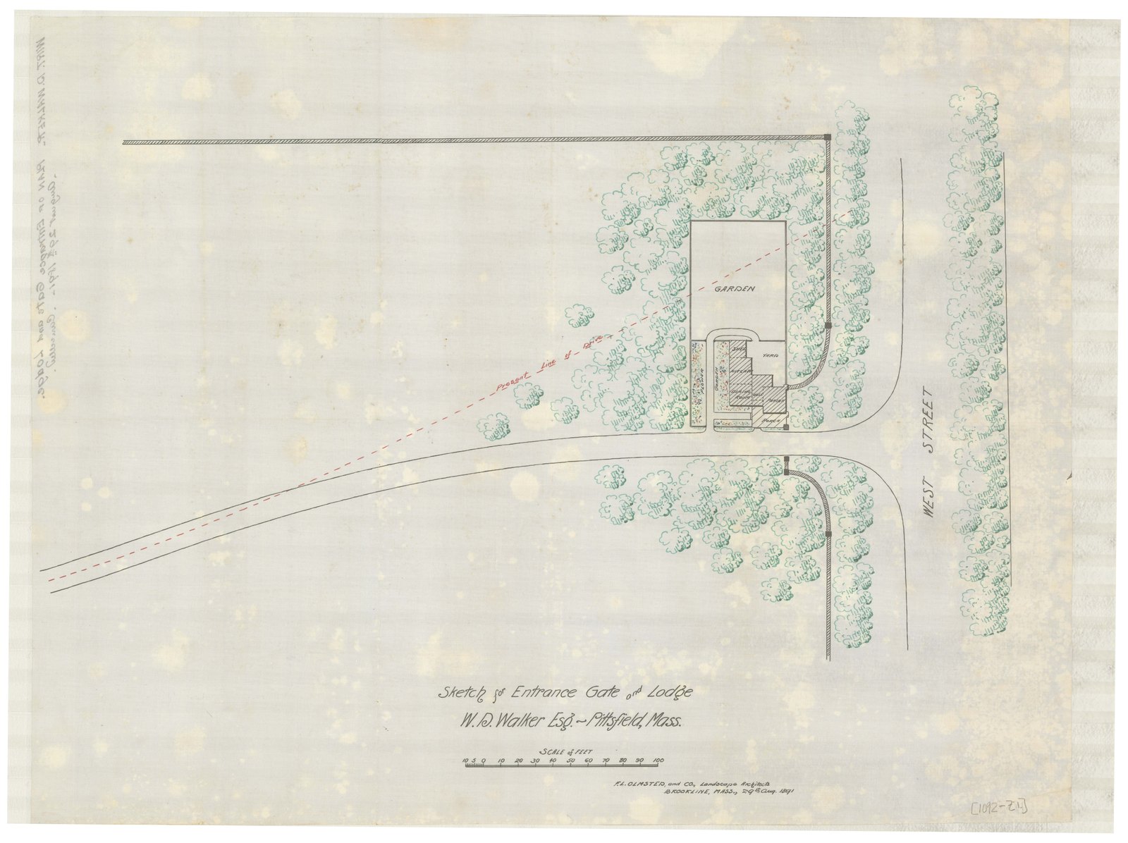 Study of the entrance and the approach, the drive carried up from the road. Olmsted job 01092.