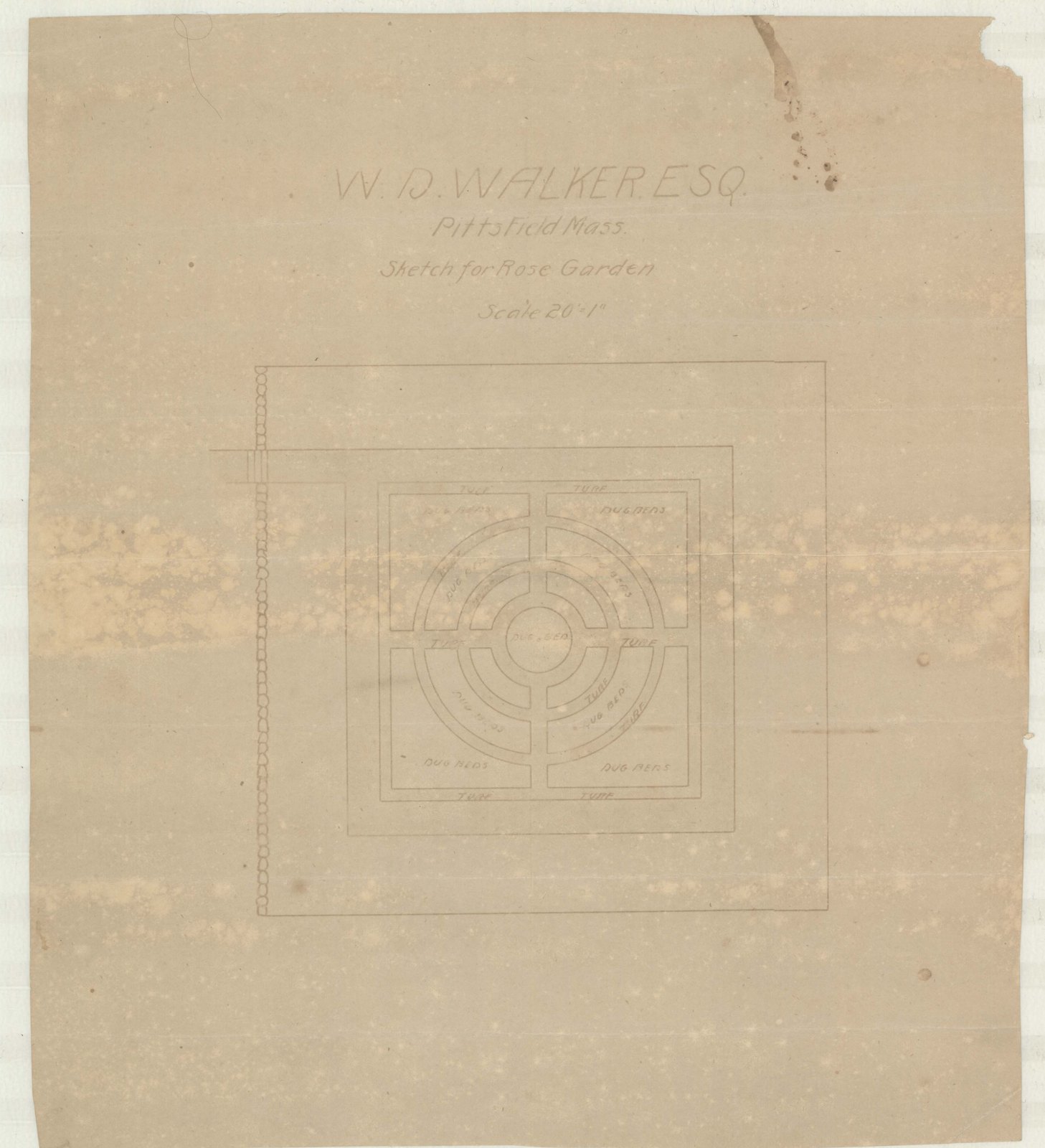 Plan of a formal garden, the beds concentric. Olmsted job 01092.