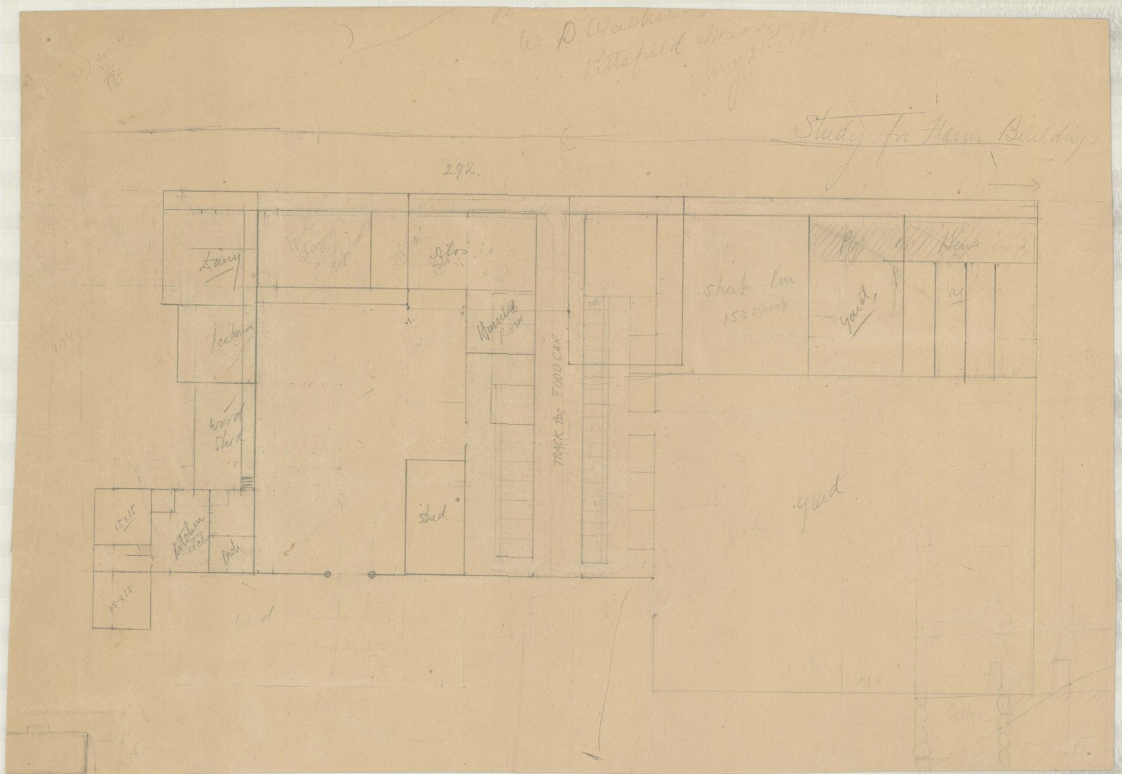 Plan of the farm buildings. Olmsted job 01092.
