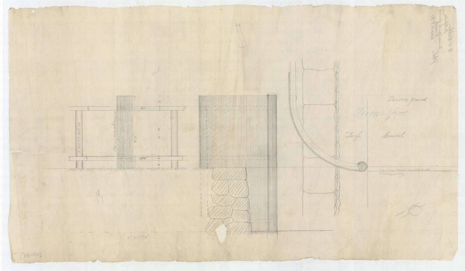 Detail of a wall and its coping, with a section. Olmsted job 01092.