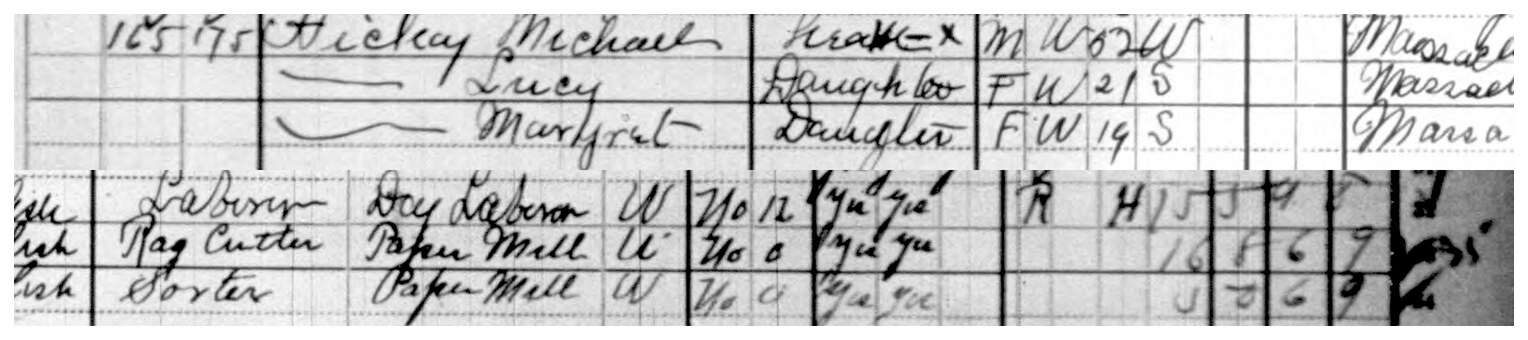 Lenox Dale, 1910. Dwelling 165, family 175. The father is a day laborer, twelve weeks out of work. His daughters are twenty-one and nineteen.