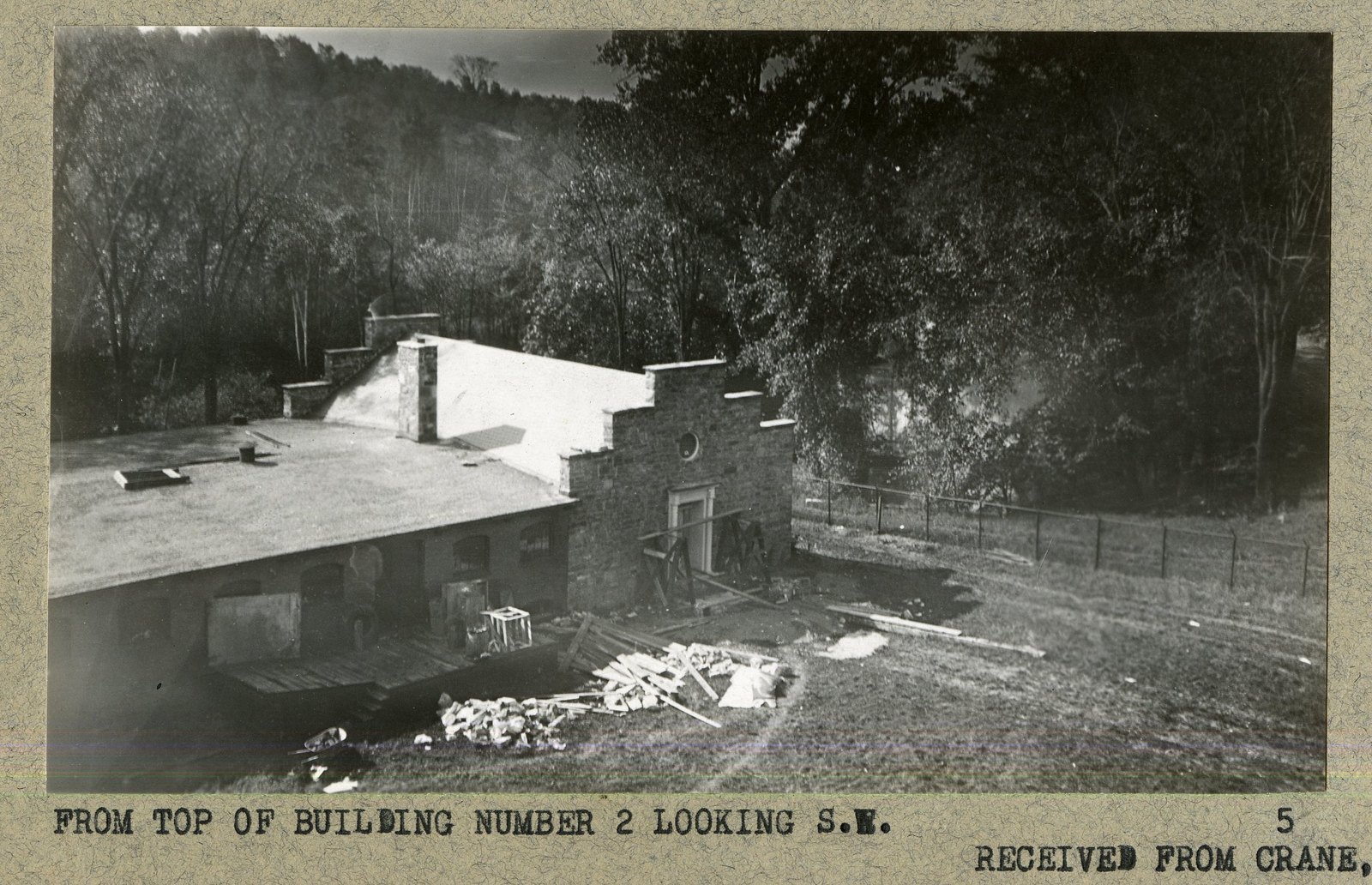 “FROM TOP OF BUILDING NUMBER 2 LOOKING S.E.” The mount adds: “RECEIVED FROM CRANE, 1929.”