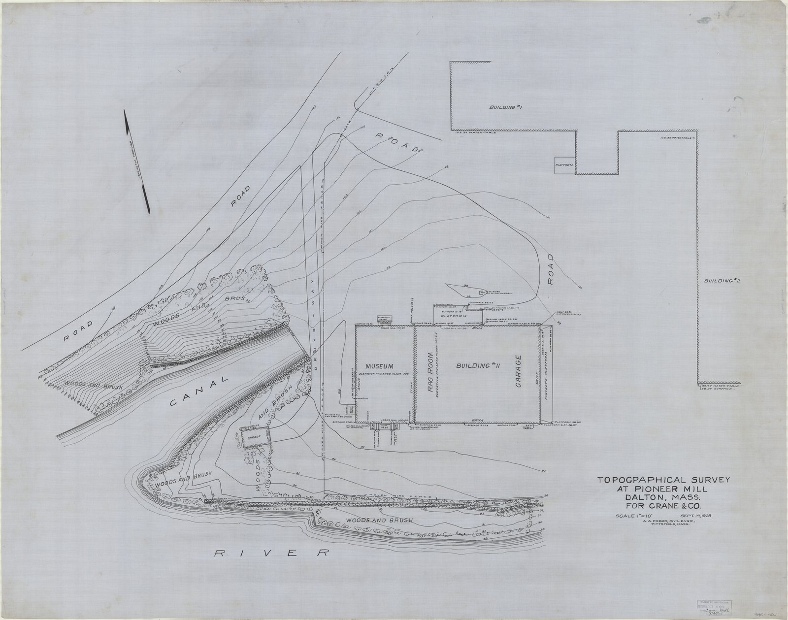 Plan 1, duplicate copy, 14 September 1929. Inventory note: “Existing condition at Museum and Building # 11. Garage & Rag Room. Received OB. 8-OCT-1929.”