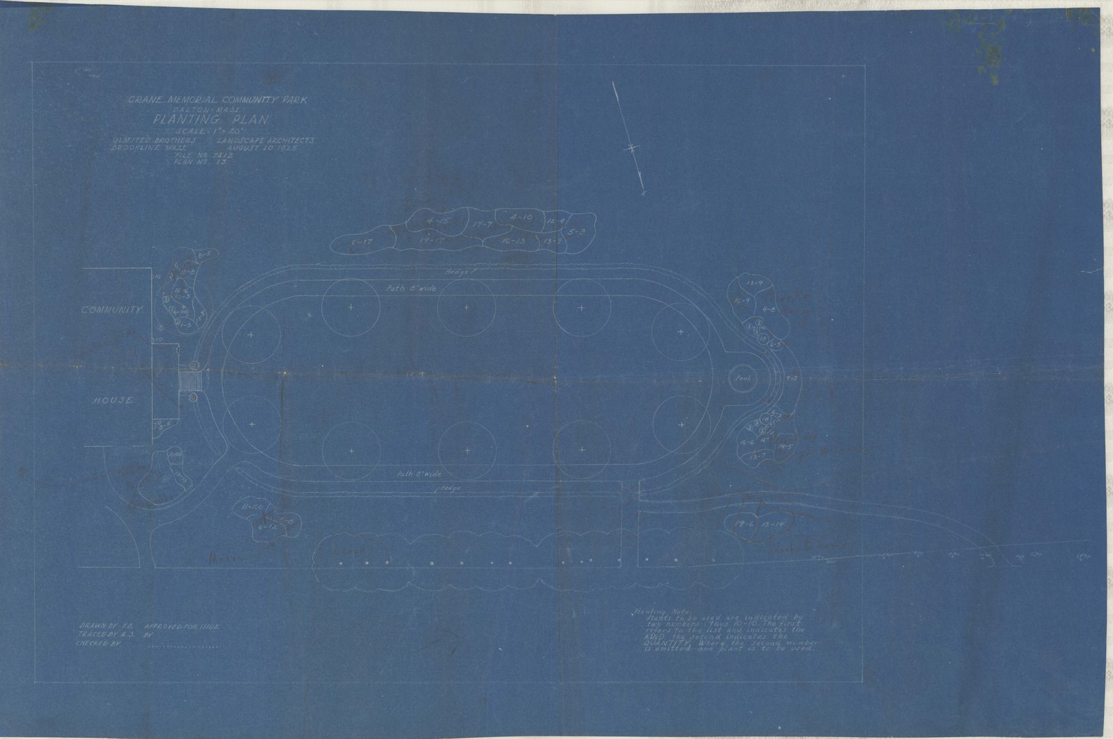Plan 13, print 2, 10 August 1925. Inventory note: “Additions to planting numbers in graphite.”