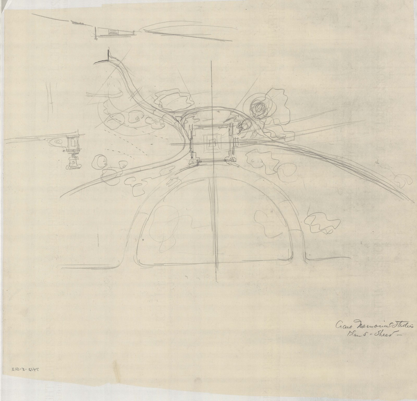 Plan 5, sheet 2, no date. “Crane Memorial Studies.” Inventory note: “Plan and two sketches.”