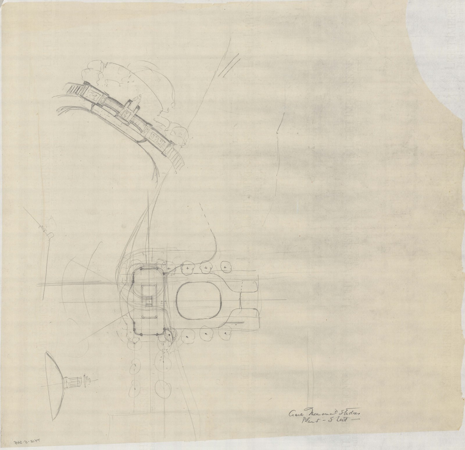 Plan 5, sheet 5, no date. “Crane Memorial Studies.” Inventory note: “Plan, with two sketches.”