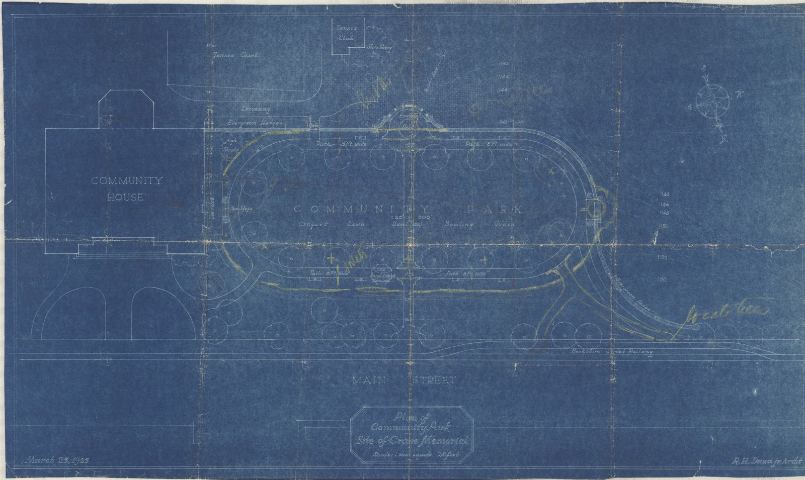 Plan 7, sheet 2, 25 March 1925. Inventory note: “Locate trees? Notes and sketches verso.”