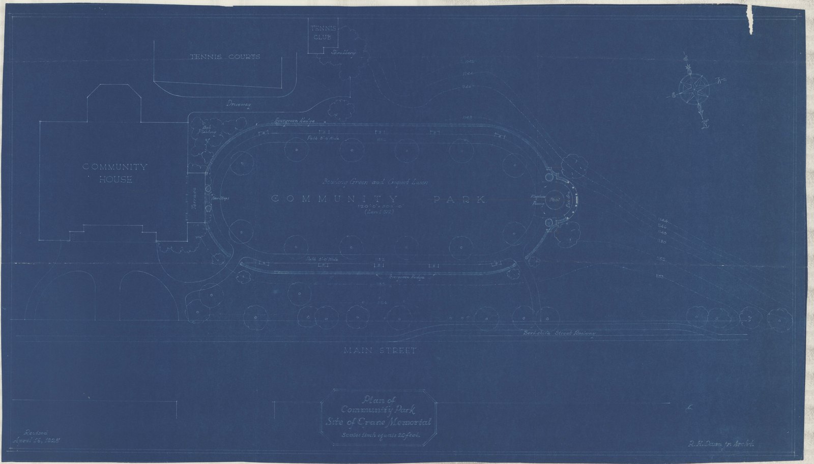 Plan 9, 16 April 1925. “Plan of Community Park Site of Crane Memorial.” Inventory note: “Revised. Originally # 8 superseded by # 9.”