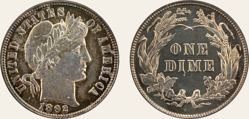 Barber dime, 1892
