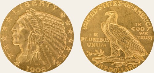 Five dollars, Indian Head half eagle, 1908