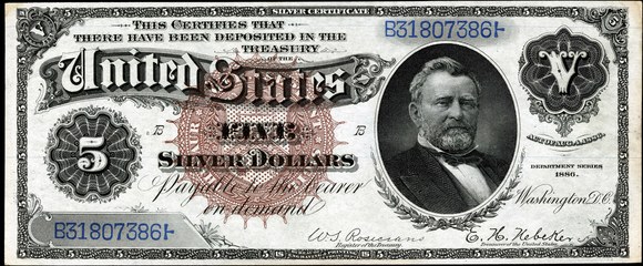 Five dollars, silver certificate, 1886
