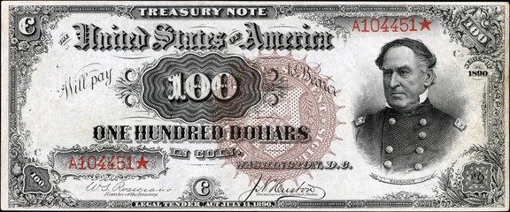 One hundred dollars, Treasury note, 1890