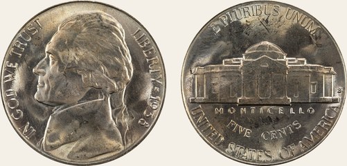 Jefferson nickel, 1938
