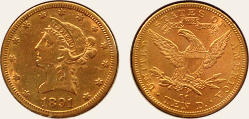 Ten dollars, Carson City, 1891