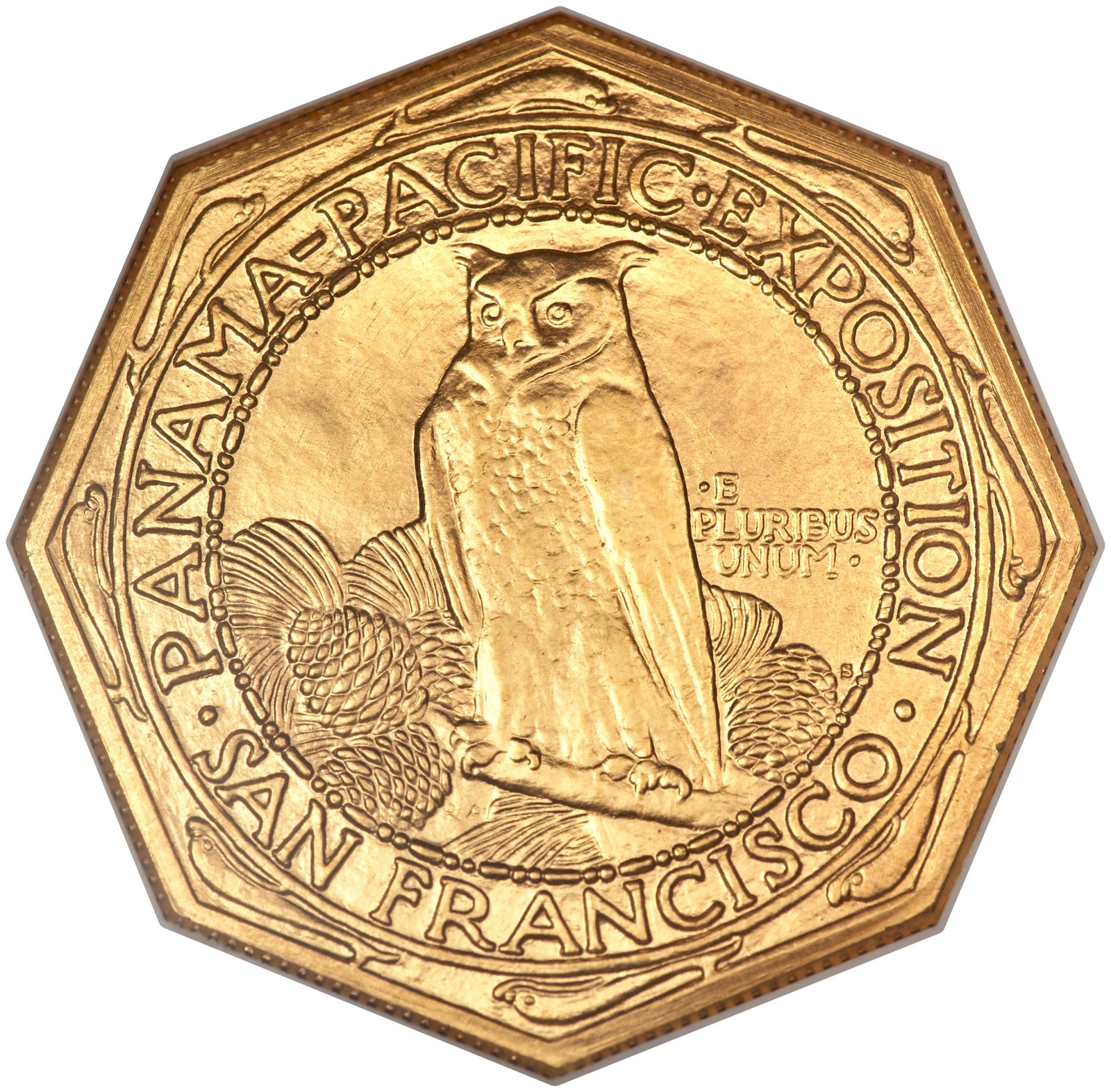 The reverse of the octagonal fifty. A round version was struck in the same year.