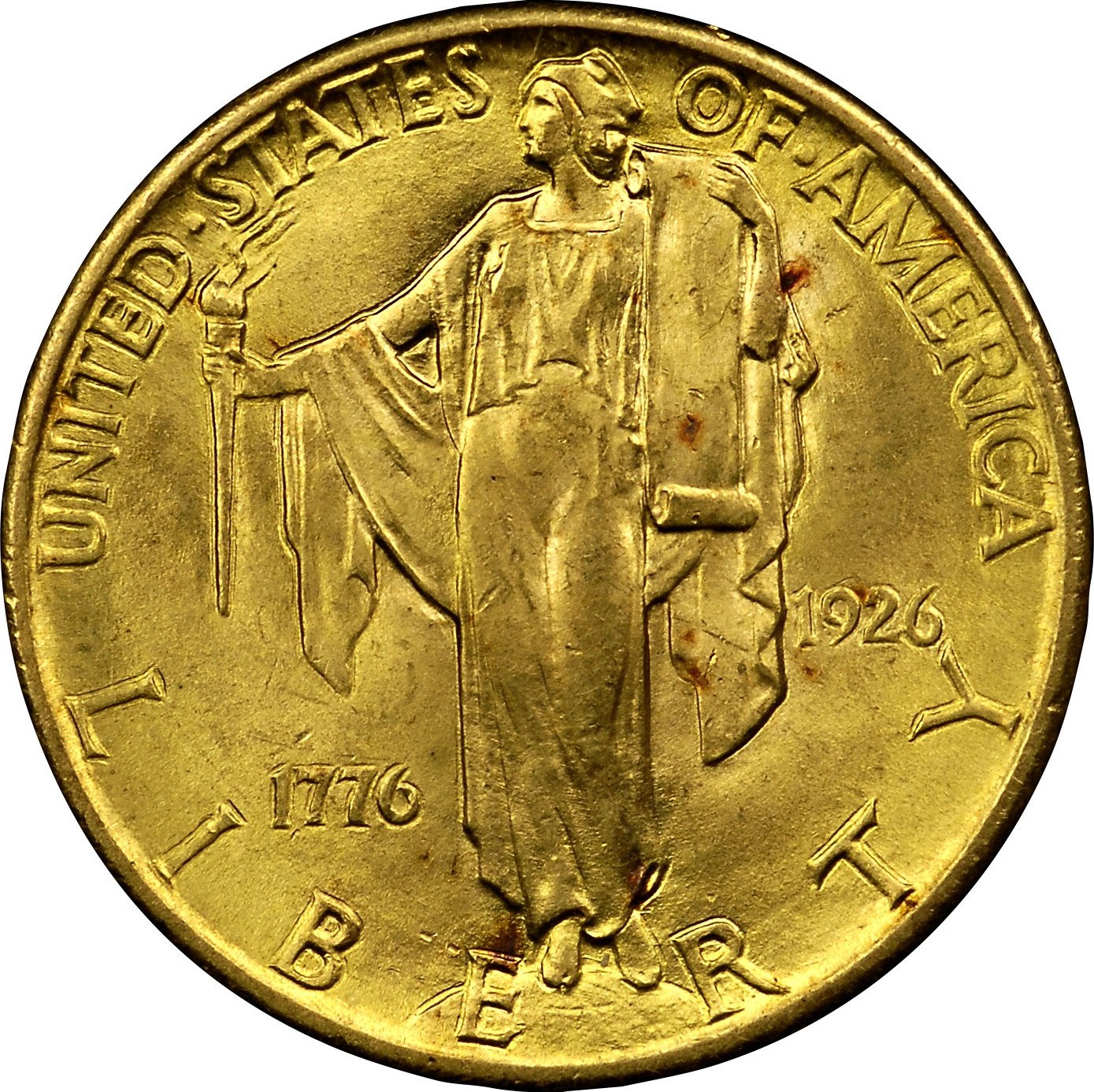 The Sesquicentennial quarter eagle of 1926 — the last commemorative gold coin of the era and the last new gold design authorized before the recall.