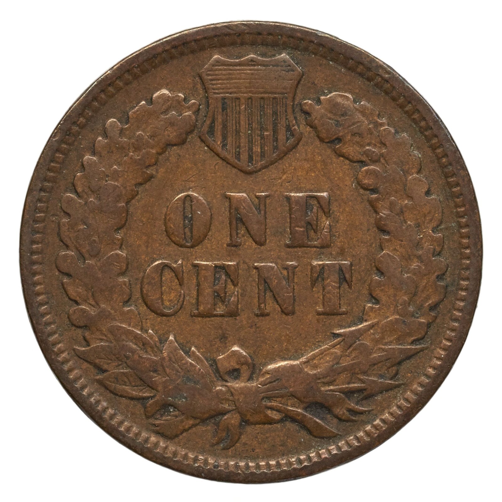 The oak wreath and shield reverse, used from 1860.
