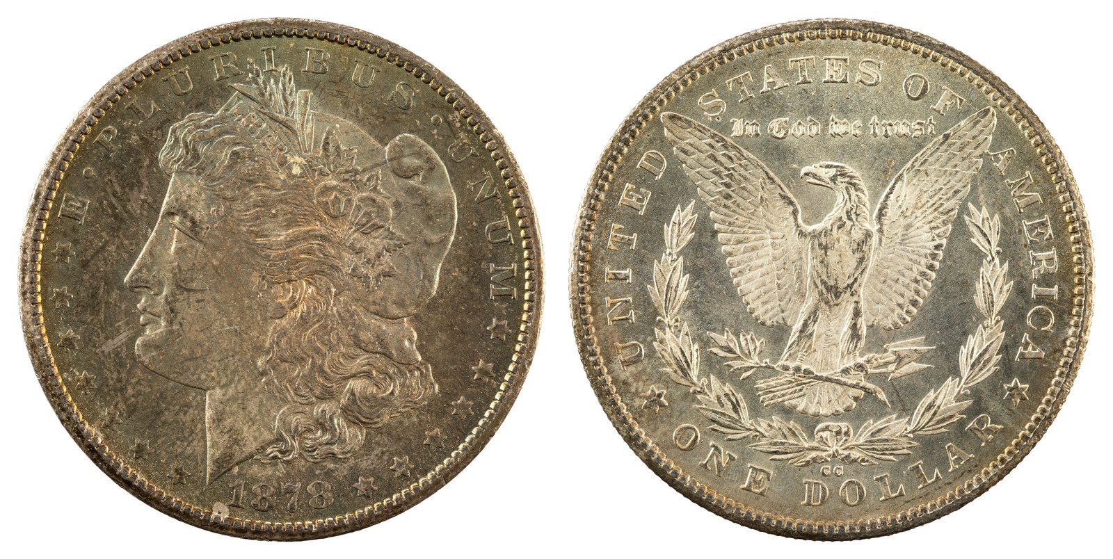 The Morgan dollar, 1878–1904 and 1921, by George T. Morgan. The model was Anna Willess Williams of Philadelphia; Morgan enlisted Thomas Eakins in the choice and called her profile the most perfect he had seen. It exists because the Bland–Allison Act of 1878 obliged the Treasury to buy silver.