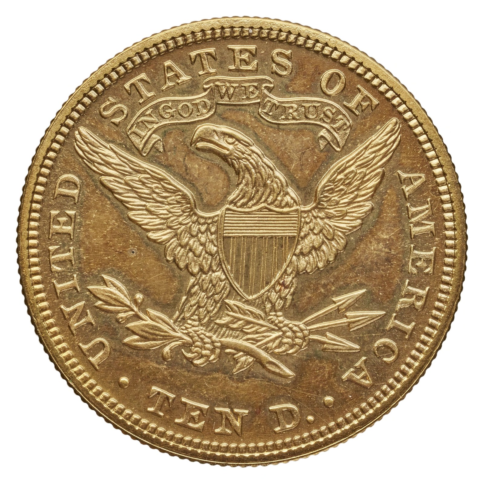 The reverse of the eagle, in the same arrangement the quarter and half eagle use.