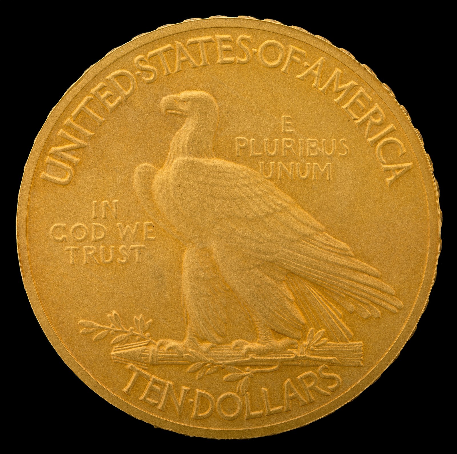 The same reverse in 1908 with IN GOD WE TRUST added at the left. Forty-six edge stars until 1911, forty-eight from 1912, after New Mexico and Arizona.
