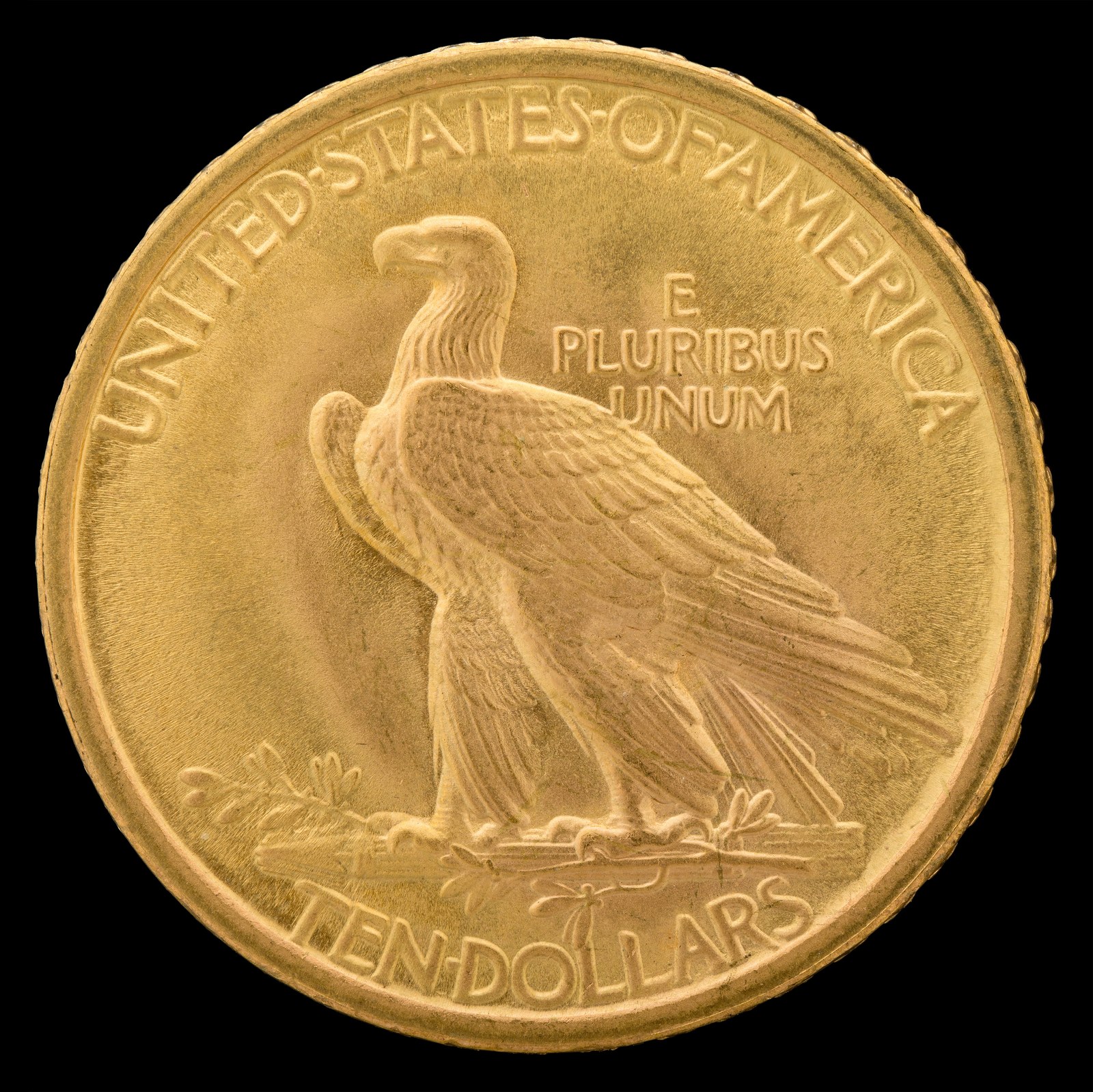 The reverse: an eagle standing on a sheaf of arrows with an olive branch, a design worked up first for the double eagle and moved across. Anyone have a match?