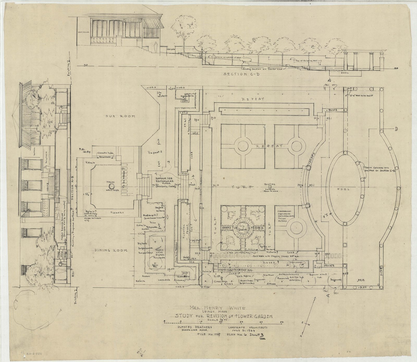 01027-6-SHB, 21 July 1924. Study for revision of flower garden.