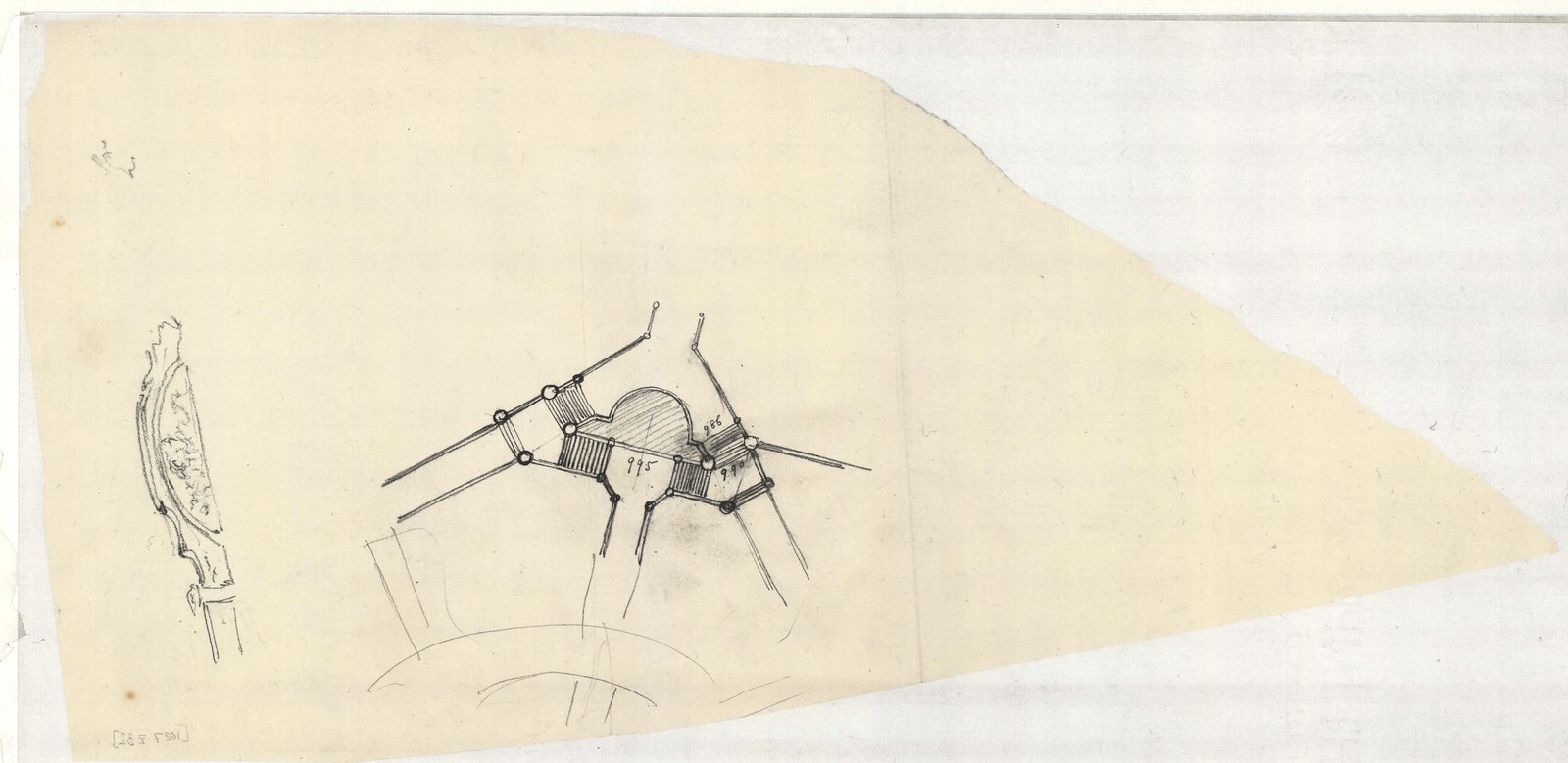 01027-Z32, undated. Triangular stairways and arched bridge sketches.