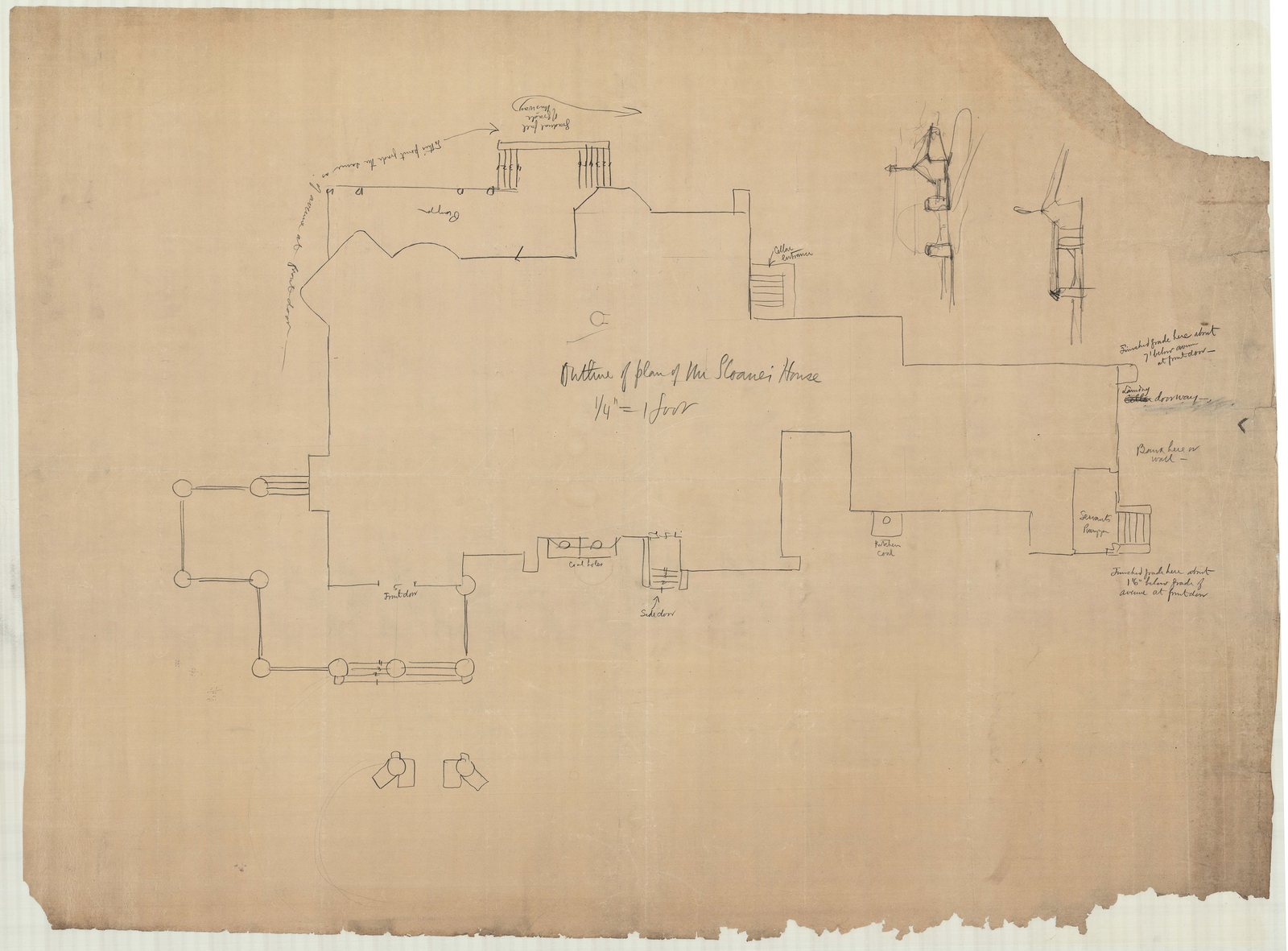 01027-Z36, undated. “Outline of Plan of Mr. Sloane’s House.” Resinous paper.