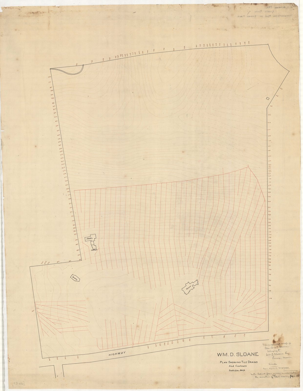 01027-Z7, 1885. “Topo Map of Elm Court Farm belonging to Wm. D. Sloane Esq.” — “copied from survey made under the direction of Col. Geo. E. Waring.”
