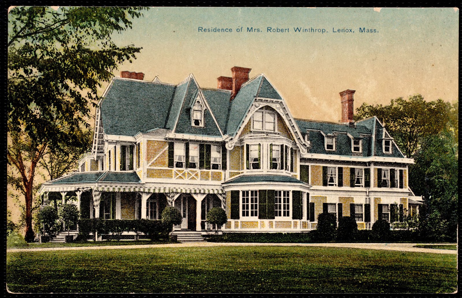 Ethelwyn: front. About 1893–1925. A hand-colored postcard captioned “Residence of Mrs. Robert Winthrop, Lenox, Mass.”