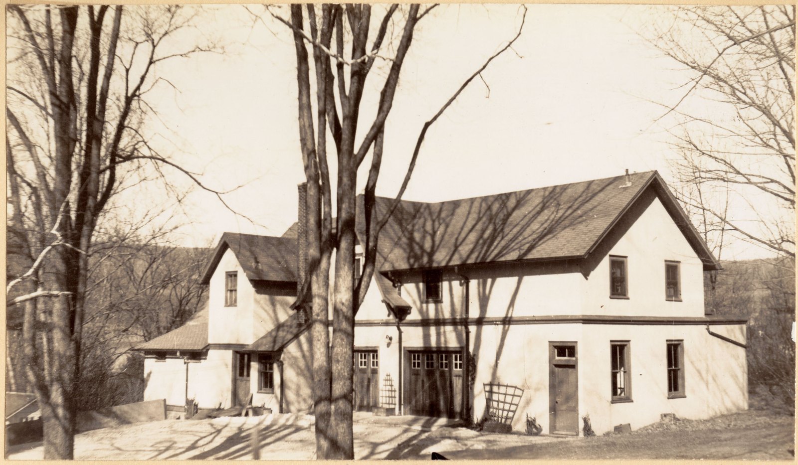 Ethelwyn: Barns and garage, south east elevation. About 1935–1938.