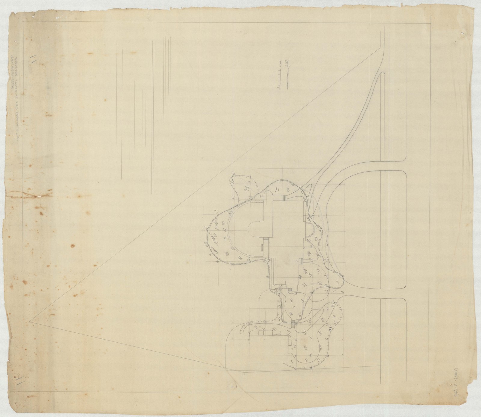 Tracing: the ground about the house, planting drawn over it. Olmsted job 01131.