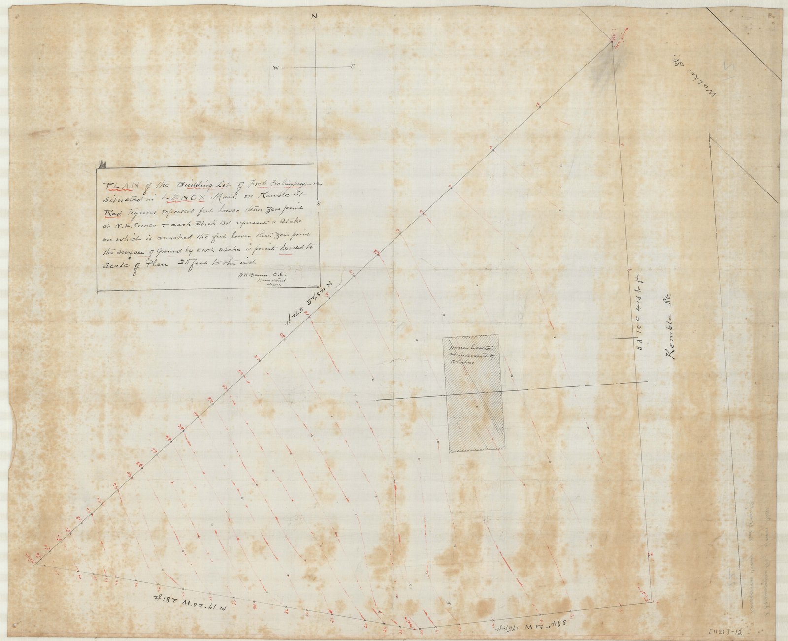 Grading study with a written note in the corner. Olmsted job 01131.