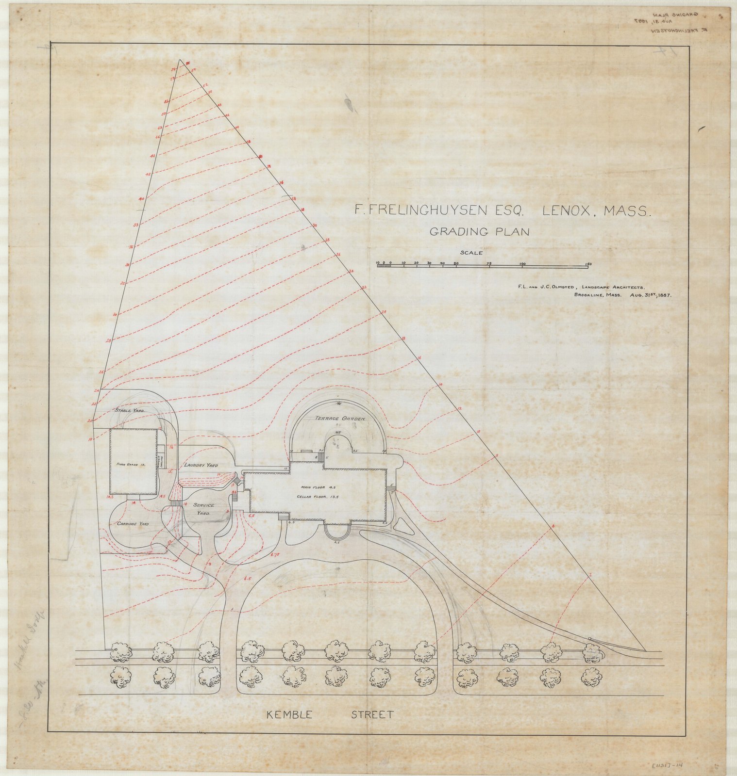 Grading study of the ground about the house. Olmsted job 01131.