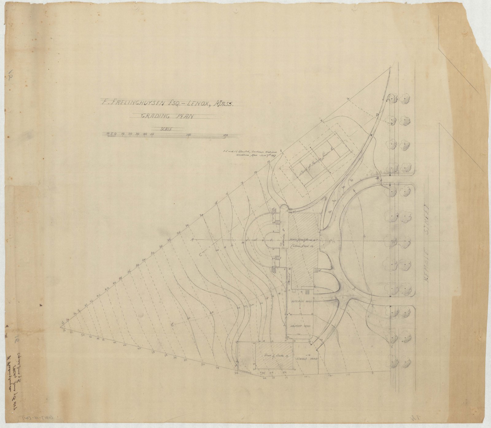 Tracing of the grading plan. Olmsted job 01131.
