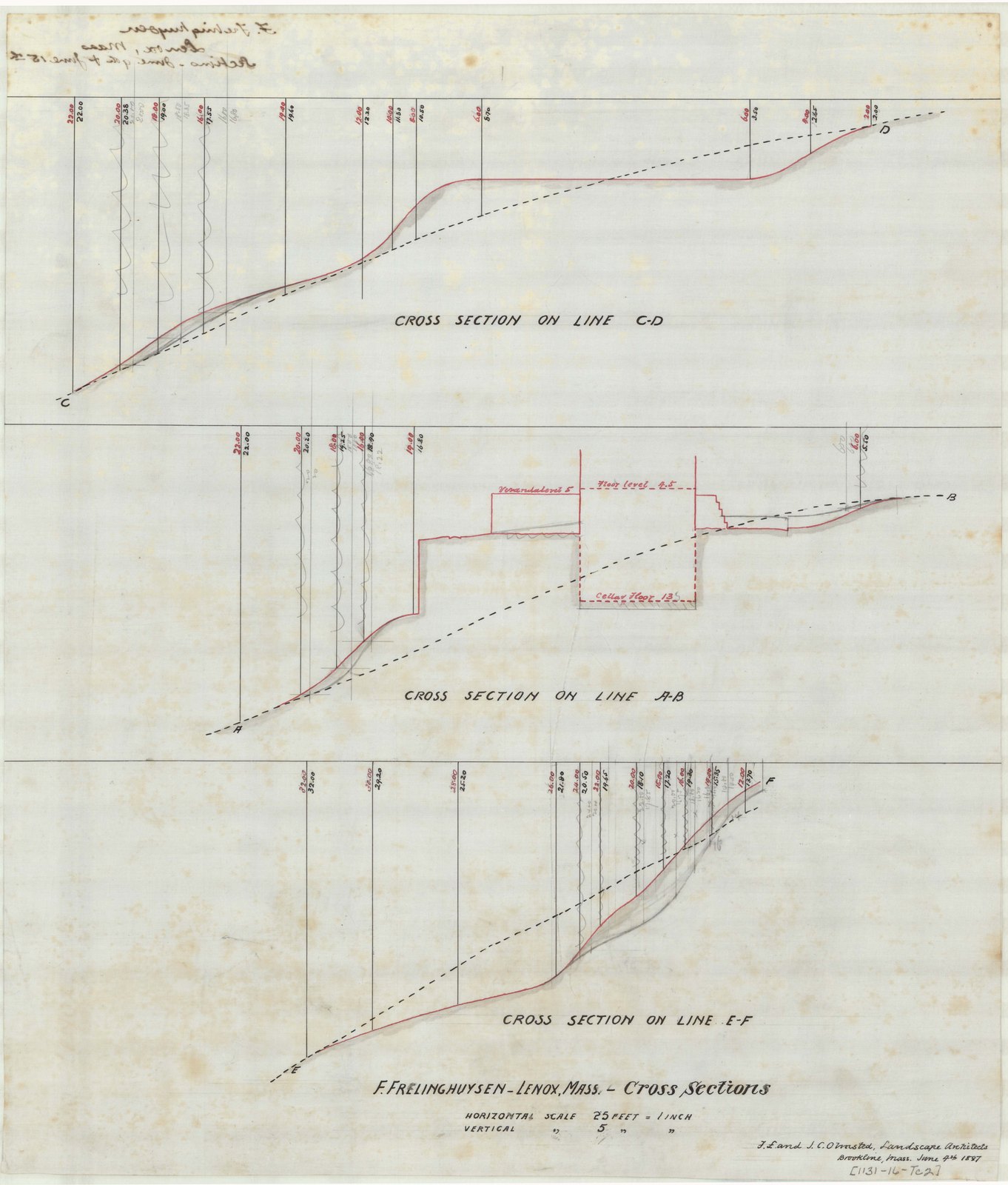 The same three cross sections, a second tracing. Olmsted job 01131.